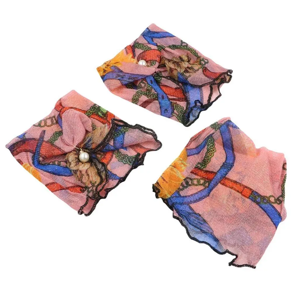 print Elastic Hair Band Printing Neckerchief Ruffle Edge Wave point Summer Bib Female Shawl Printed Scarf Korean Style Scarves
