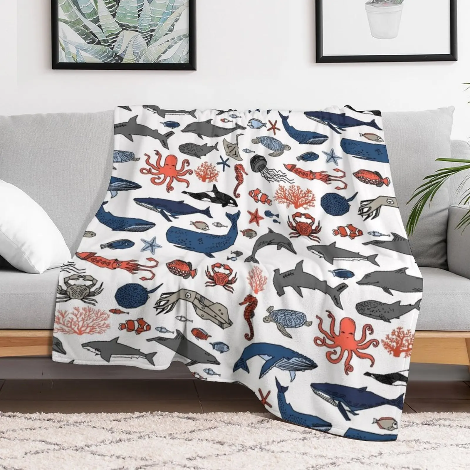 Ocean Animals by Andrea Lauren Throw Blanket No Pilling Soft Warm Blanket for Bed