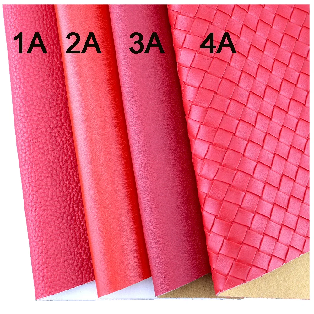 Plain Solid Color Pink Red Smooth Lichee Pattern Faux PU Leather Fabric For Decoration Craft Textile DIY Sewing K002