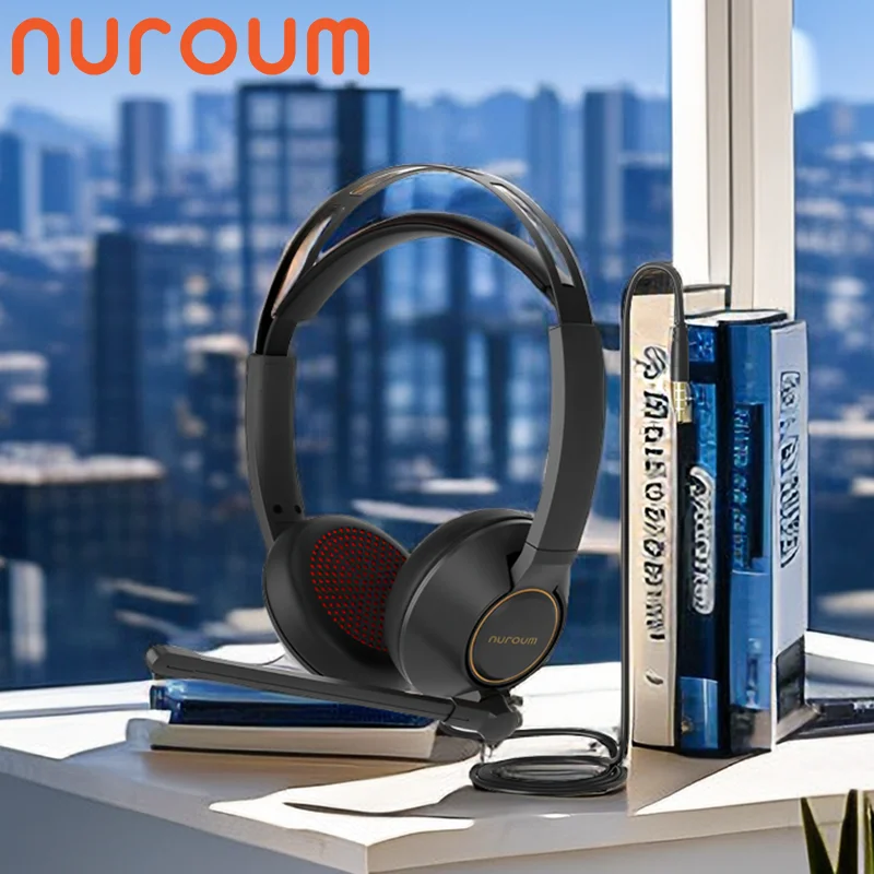 Nuroum Hp11-D Laptop Noise Canceling Wired Headphones Cancelling With Microphone For Pc Headset