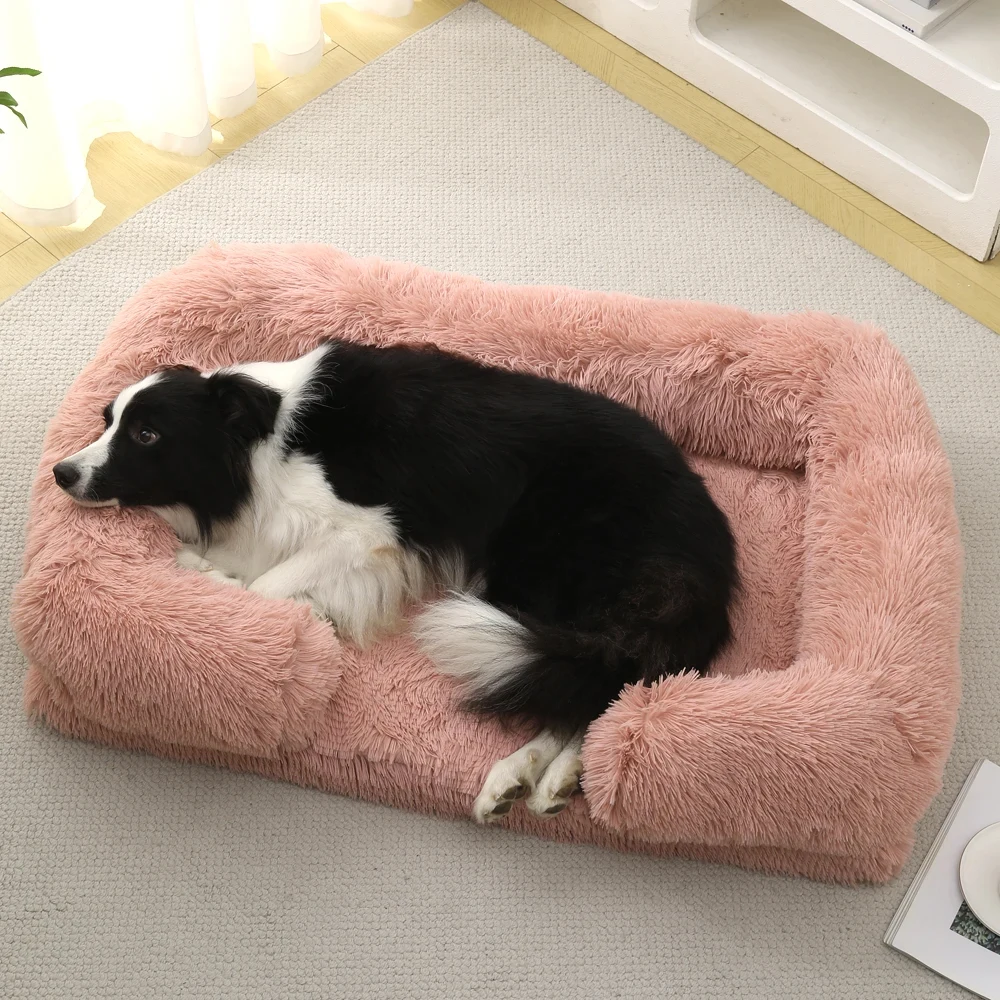 

S/M/L/XL Winter Rectangular Large Dog Beds Dog Sleeping Bed Sofa Removable Washable Pad Cushion Warm Plush Fluffy Cat Kennel