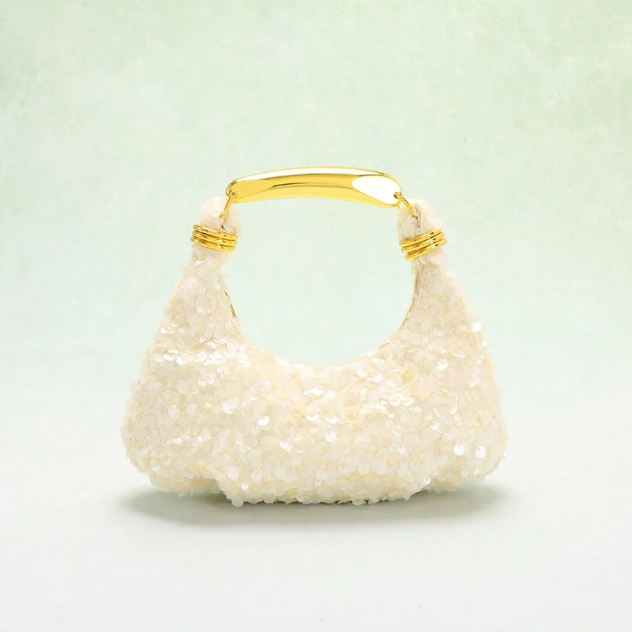 Spring 2026 Section Hand Sewn Shell Shaped Women's Handbag Single Shoulder Crossbody Bag Fresh Sweet Style Sequin Element