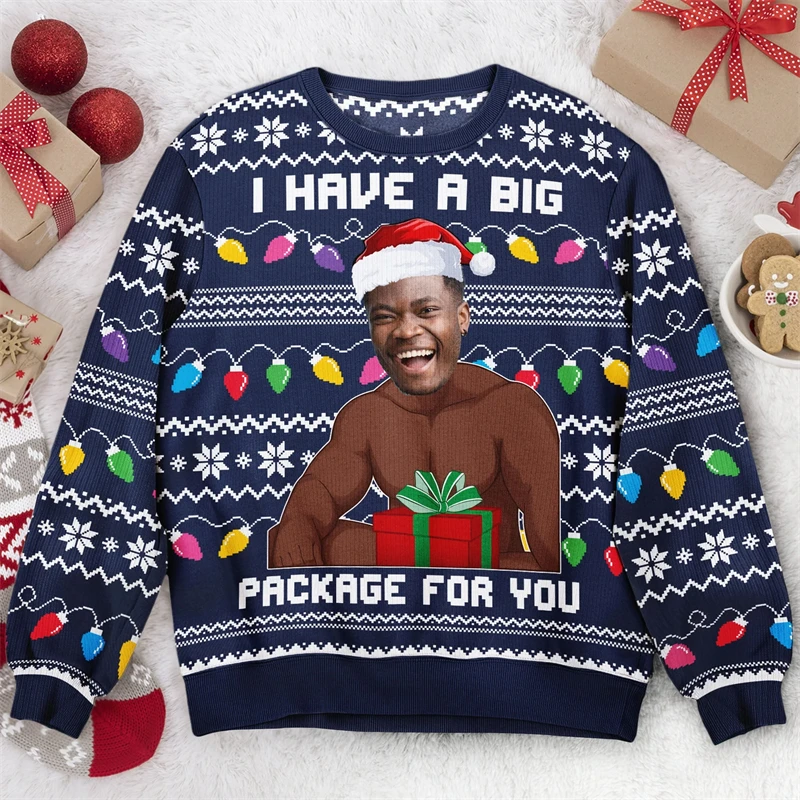 Funny Customized Face Photo 3D Printed Ugly Christmas Sweater For Women Men Clothes Personalized Xmas Party Sweatshirt Gift Tops