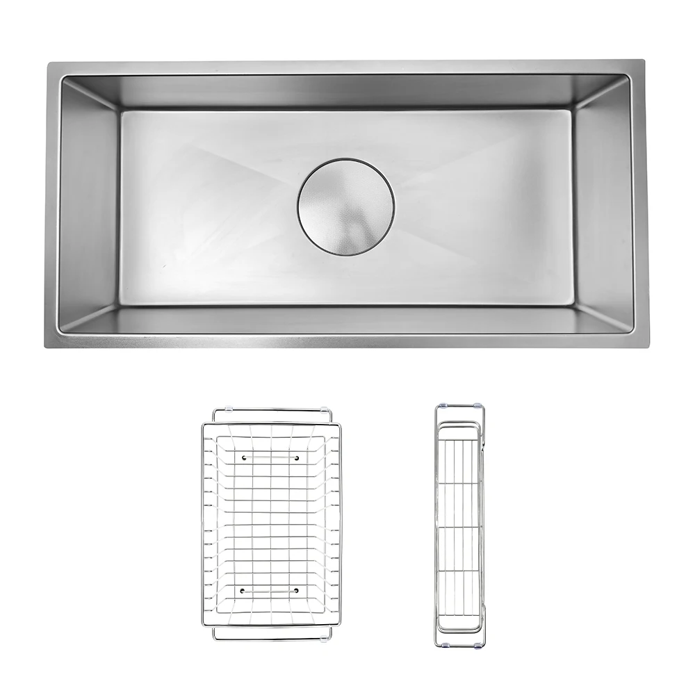 Handmade Korean Minimalist Single Bowl Stainless Steel 304 Rectangular Bowl Stone Surface 1.2mm Thick Matte Finish Undermount