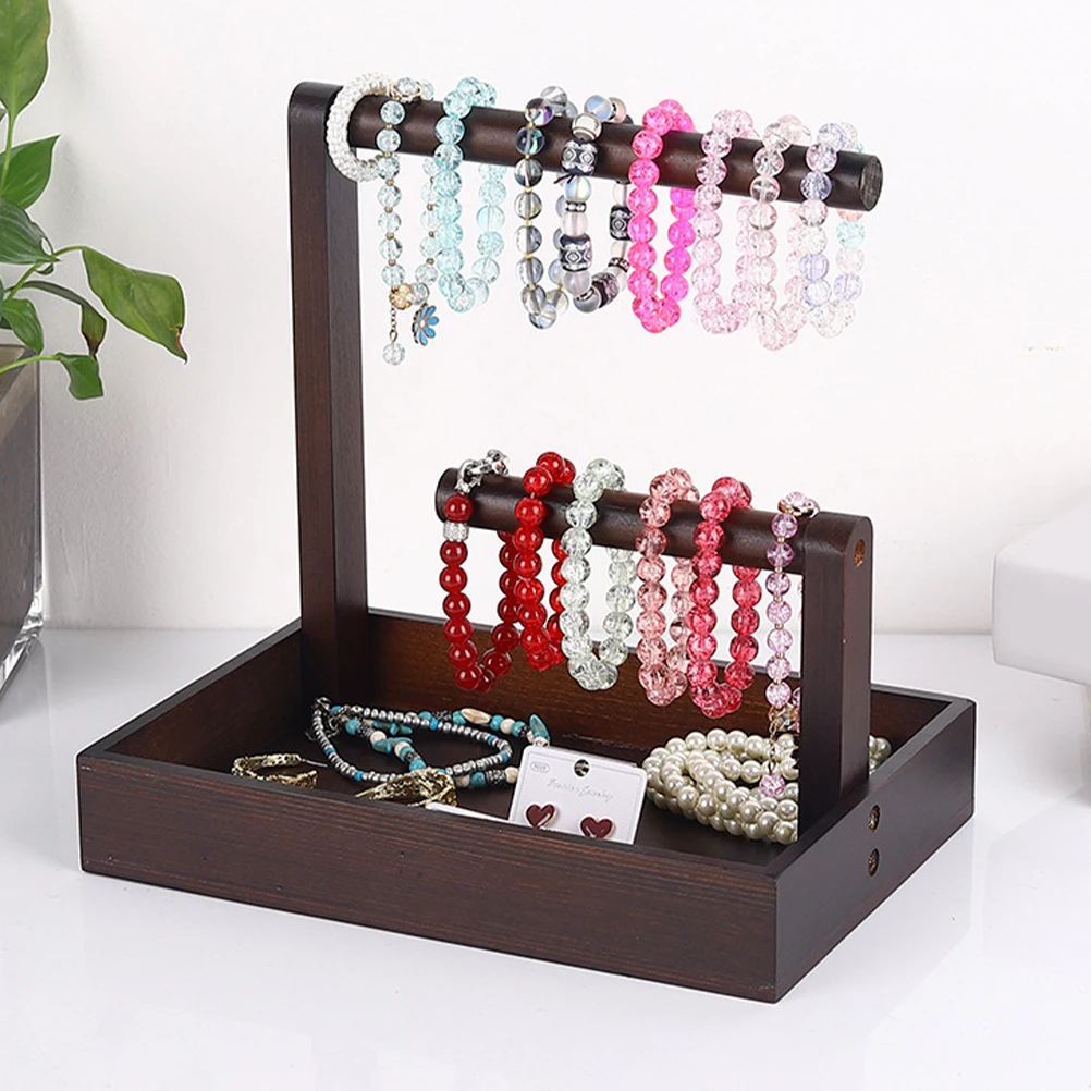 

Bracelet Keychain Display Rack Storage Stand Jewelry Organizer Brown Desktop Watch Bangle Showcase Multi-Function Tabletop