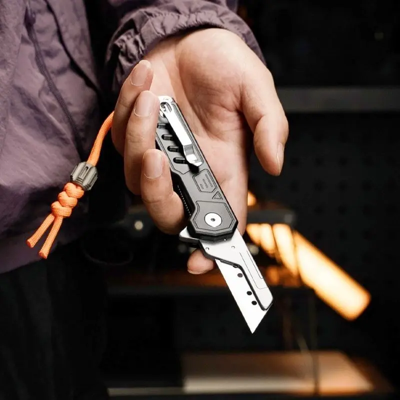 Military-grade Aluminum Alloy T-shaped Utility Knife with Belt Clip Folding Art Knife Carbon Steel Cable Wire Stripping Tool