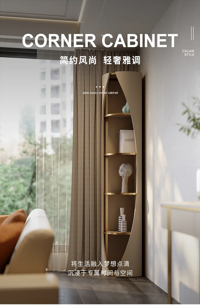Corner Cabinet Living Room Locker Creative Stainless Steel Shelf Tea Room Floor Bookcase Affordable Luxury Style Side CabinetAsm