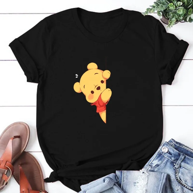 Cute Winnie The Pooh Bear Funny Disney Women T-shirt Graphic Casual Short Sleeve T Shirt Female Kawaii Loose Y2K Clothing Tops