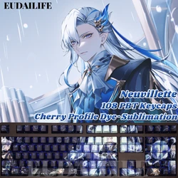Neuvillette 108 Key Cap Genshin Impact Game PBT DYE Sublimation Light Transmitting Cherry Switch Cross Cover Mechanical Keyboard