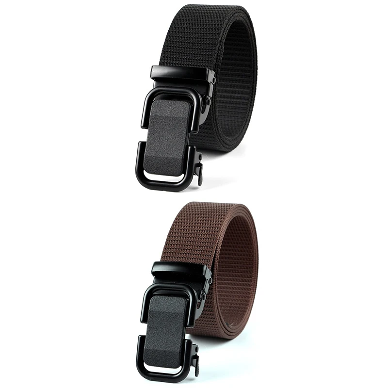 Cinto masculino fivela de metal automática imitação de náilon webbing cinto de trabalho ao ar livre desdentado fivela automática casual esportes cinto de lona