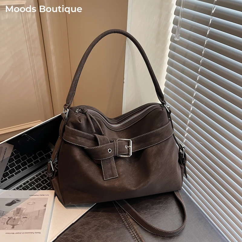 

MOODS Retro Underarm Shoulder Hobo Bags For Women 2025 Luxury Designer Handbags PU Leather Pure Color Big Capacity Shopper Totes