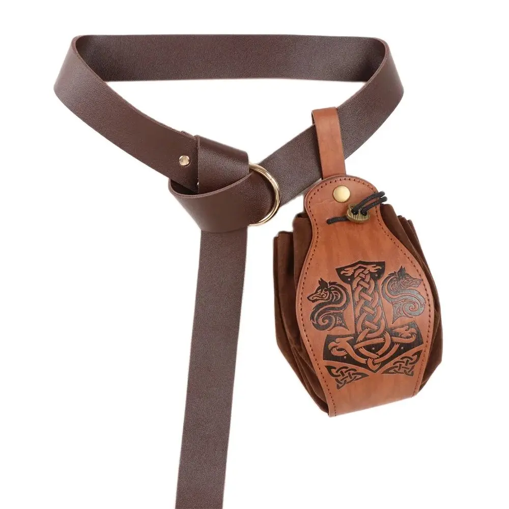 UYEE 2pcs Medieval Viking Belt Faux Leather Belt Pouch Renaissance Cosplay Set Leather Belt Medieval Bag Accessories