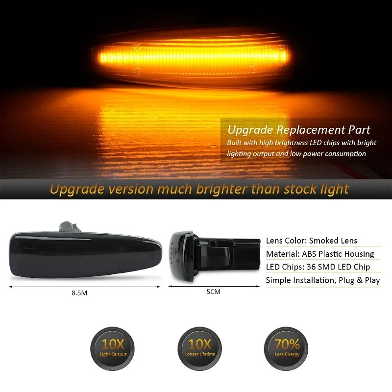 For Mitsubishi Lancer / Evolution Outlander Sport Mirage 2pcs Side Marker LED Dynamic Turn Signal Light Blinker 8351A001