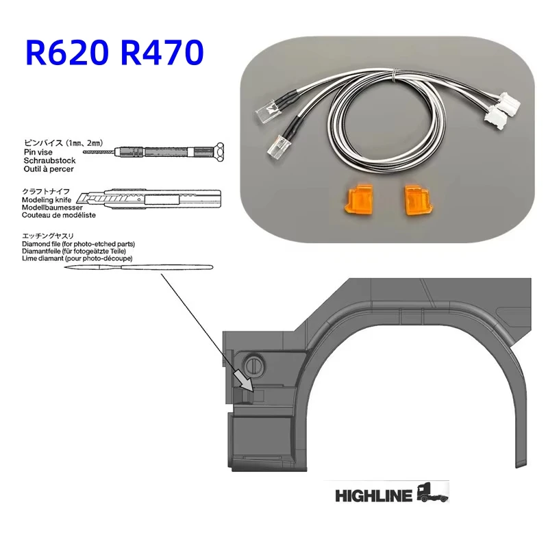 1 par de piezas de luz amarilla de señal de giro de Pedal a escala 1:14 para camión Tractor Tamiya 1:14 RC para SCANIA R470 R620 piezas opcionales