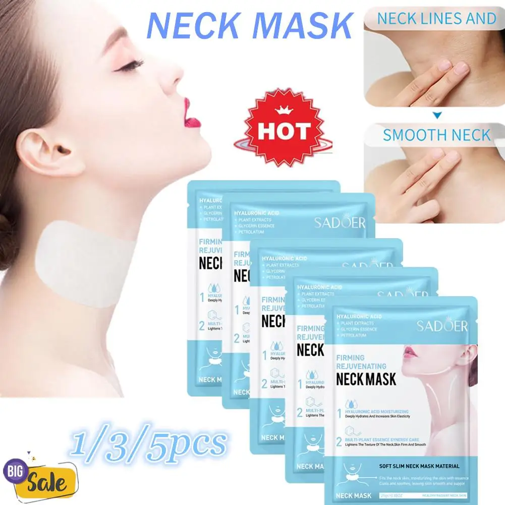 Masker sadel leher, 1/3/5 buah masker leher asam Hyaluronic, masker kolagen Pengencang kulit, masker kecantikan pelembap leher perawatan kulit