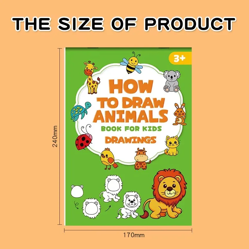 Kids Drawing Coloring Book - 32 Pages How to Draw Animals in 4 Simple Steps Complete Painting Guide with 96 Cute Animal