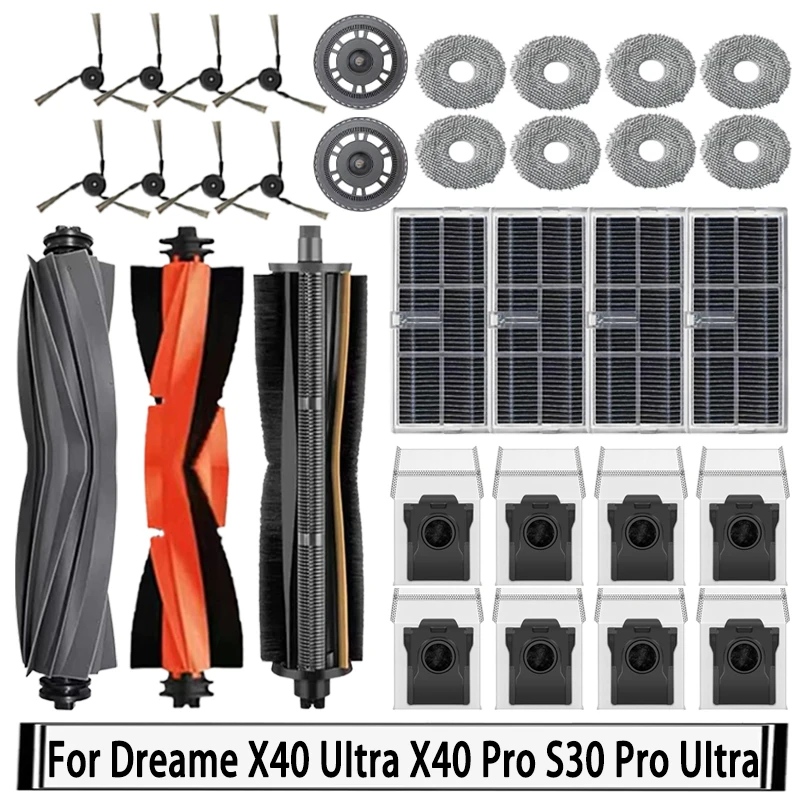 Dreame X40 Ultra, X40 Pro, S30 Pro Ultra Parts Accessories Main Side Brush Hepa Filter Mop Cloth Dust Bag Replacement