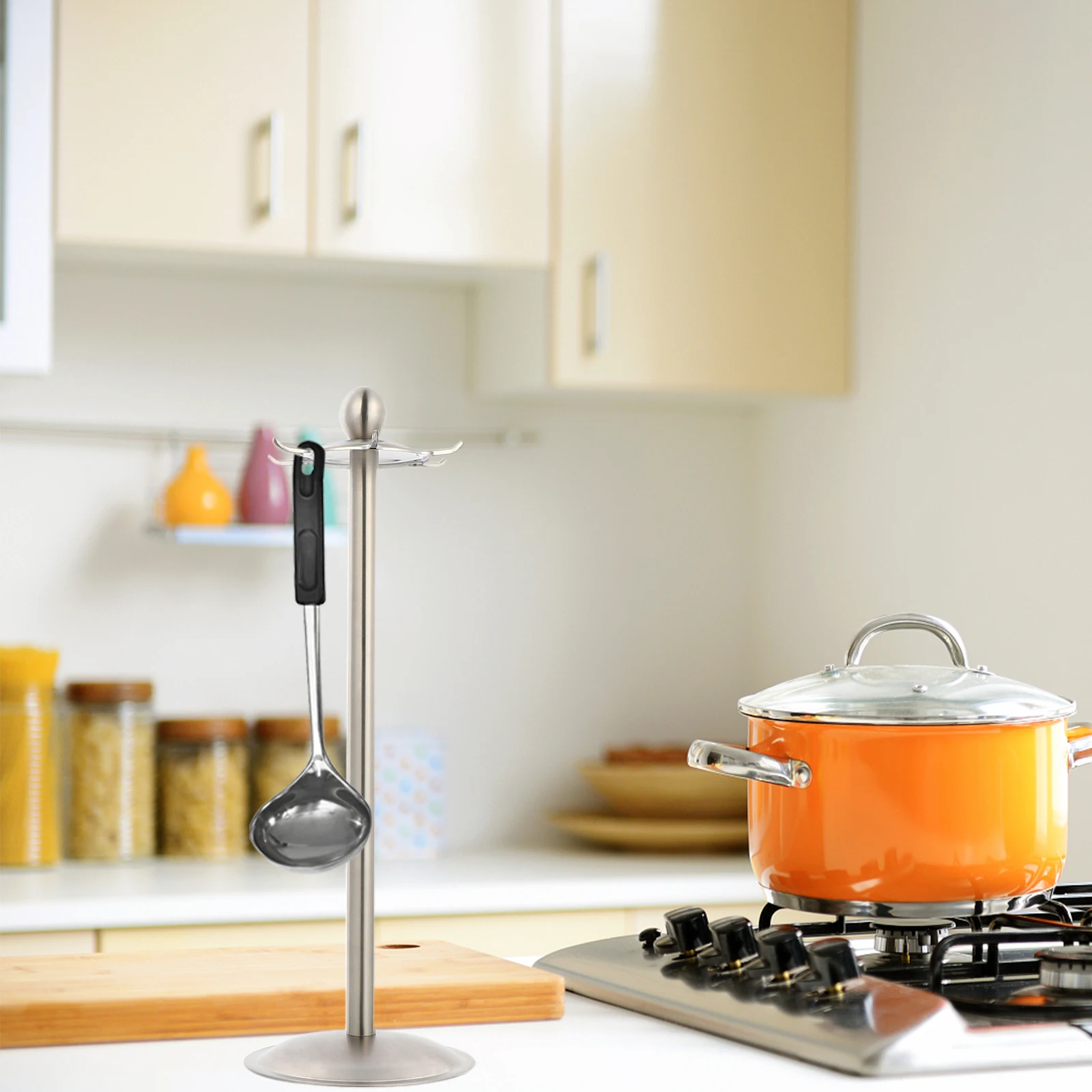 

1pc Stainless Steel Rotating Kitchen Organizer For Spoons Shovels Wall Mounted Storage Rack Lightweight Cooking
