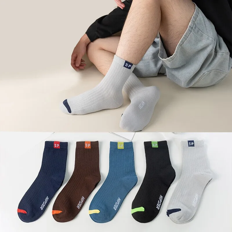 5 Pairs Premium Thickened Business Seasonal Versatile Stylish Mid-calf Socks for Men Anti-odor Mid-calf Athletic Socks