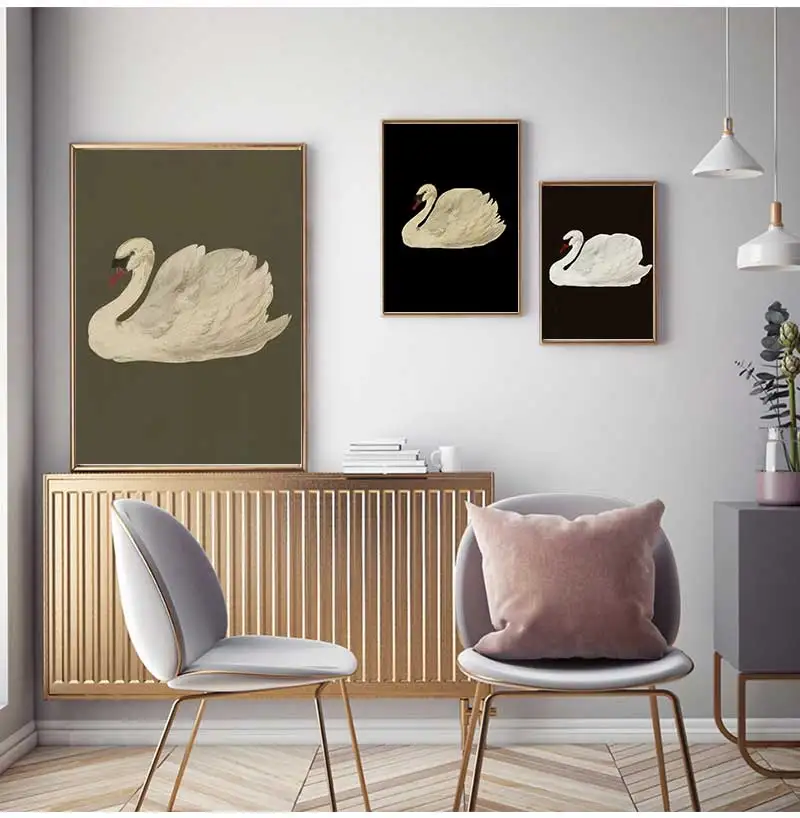 Black White Antique Swan Poster Print Canvas Painting Minimalist Vintage Wall Art Pictures for Living Room Home Decor