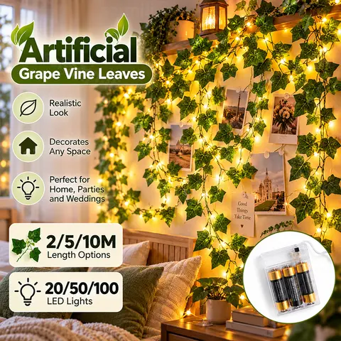 Energy Saving Battery Ivy Vine LED Light Warm White Fairy String Light Artificial Leaf Garland For Daily Home Bedroom Wall Decor