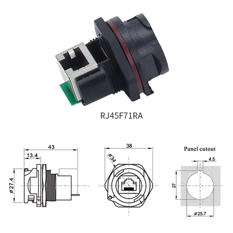 Conector de red impermeable RJ45F, enchufe hembra de ángulo recto RJ45F71, enchufe de aviación de plástico con Clip, junta macho RJ45F6 IP67