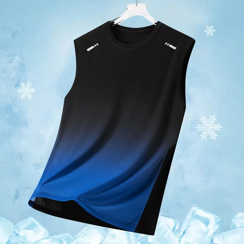 Simple Gradient Graphic Gym Tank Tops For Men Summer Fashion Fitness Sports 3D Printed Vest Loose Quick Dry Outdoor Cool Tees