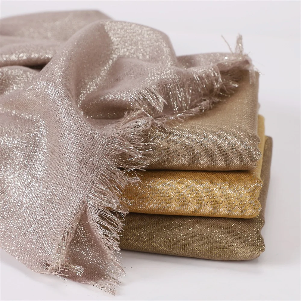 

New Gold Glitter Rayon Cotton Hijab Tassel Shawl Wrap Solid Color Muslim Headscarf Shimmer Party Headband Soft Islamic Turban