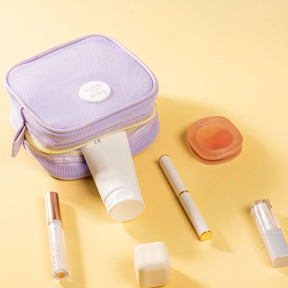 

Square Mesh Makeup Bag Zipper Toiletry Bag Transparent Cosmetic Bag Organizer Case Earphone Bag Toiletry Storage Bag Outdoor