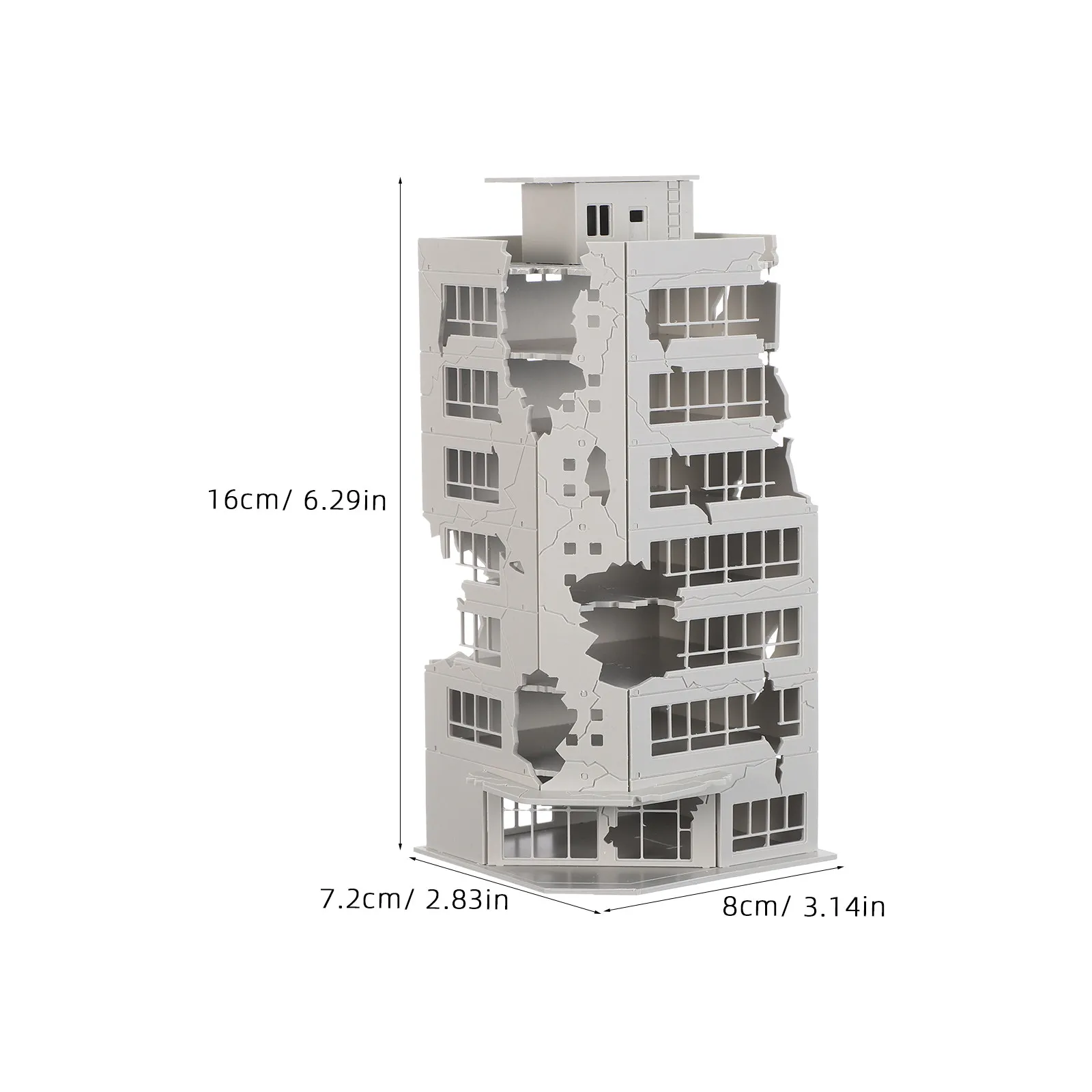 Zniszczony budynek w skali 1:144, miniaturowy, uszkodzony dom do scenerii kolejowej w skali N, do samodzielnego montażu, stół piaskowy, zniszczony.