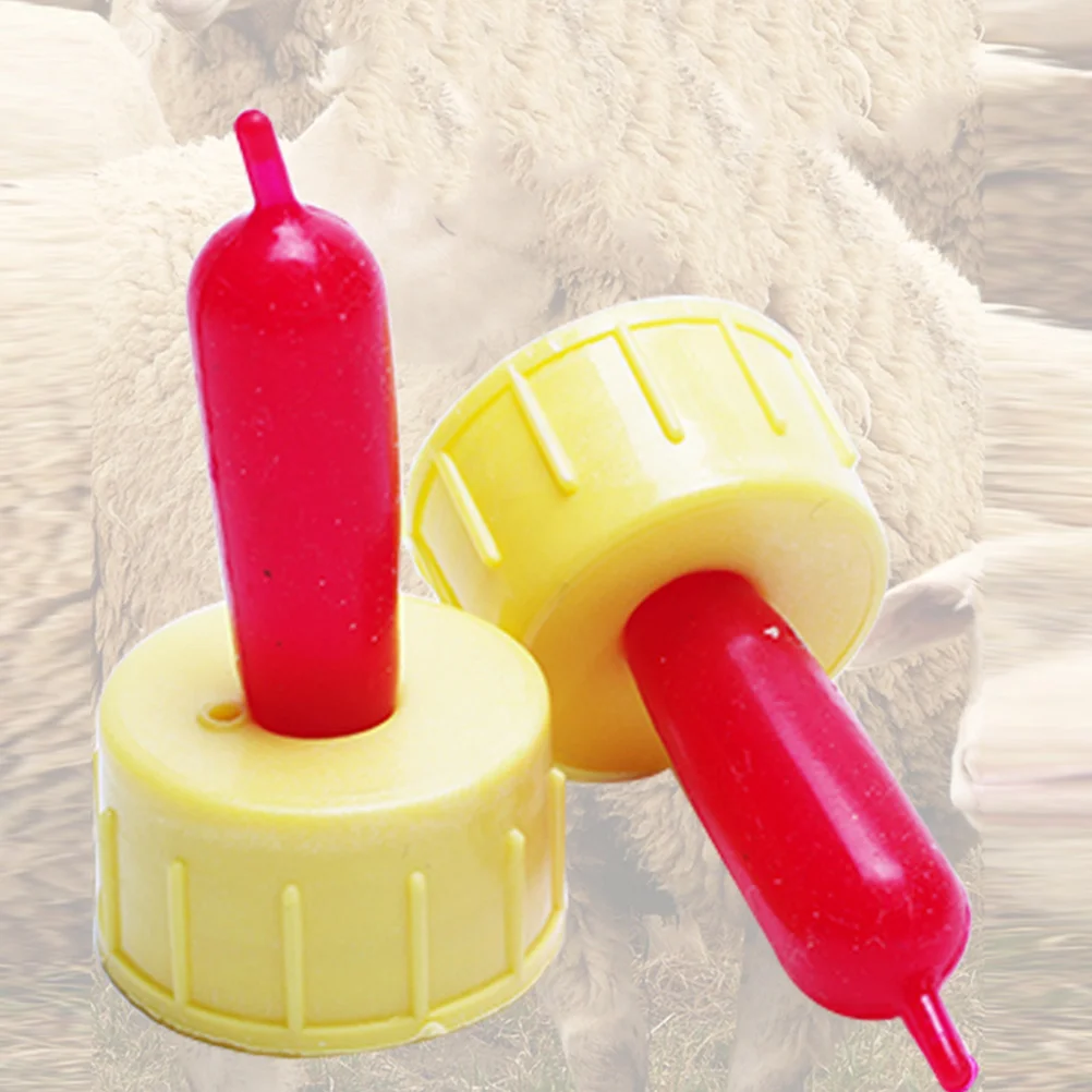 10pcs Sheep Milk Drink Bottles Rubber Pacifier Teat Feed Orphaned Lamb Pup Dog Calf Screw Bottle(Red/Yellow)