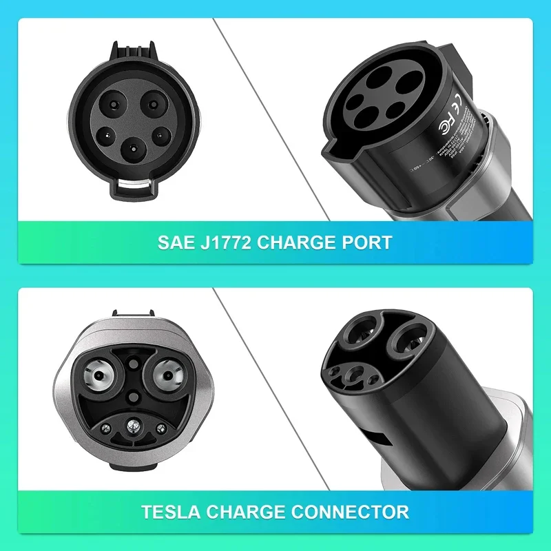 FITMPH adaptador de carga tipo 1 a Tesla, enchufe y vida útil del convertidor de más de 10000 veces, con anillo de metal fijo