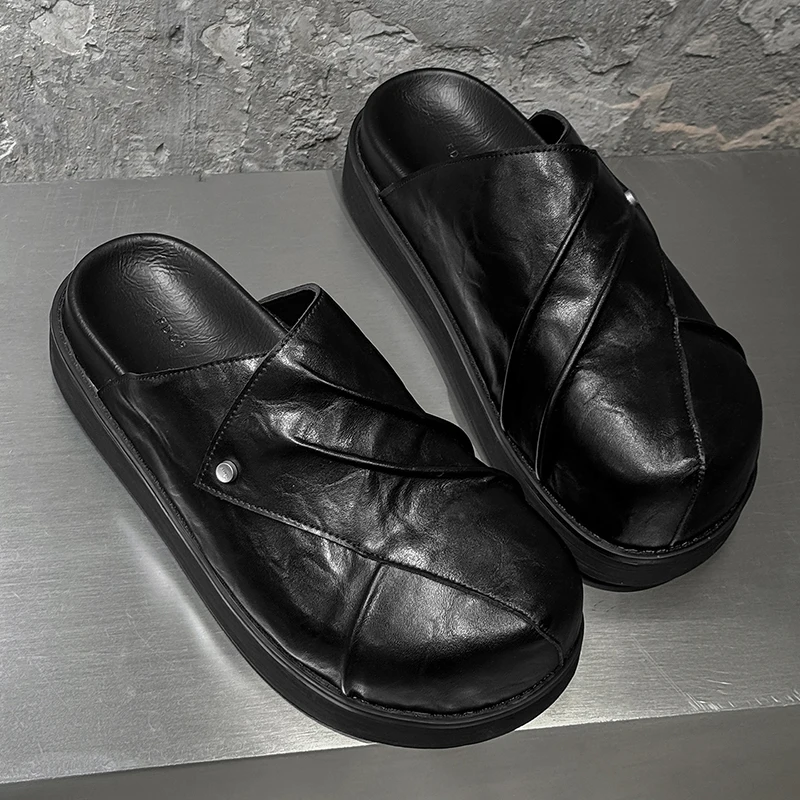 Black High-end Upgraded Version Thick Sole Suitable for Both Men and Women M Ü Ller Shoes Fashionable  Avant-garde Half Slippers