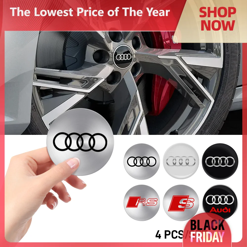 56/60/65mm 4PCS Car Wheel Hub Caps Emblem Badge Stickers Decoration For Audi A1 A2 A3 S3 S6 Q3 8V A6 C7 A5 Q5 A1 A7 Accessories