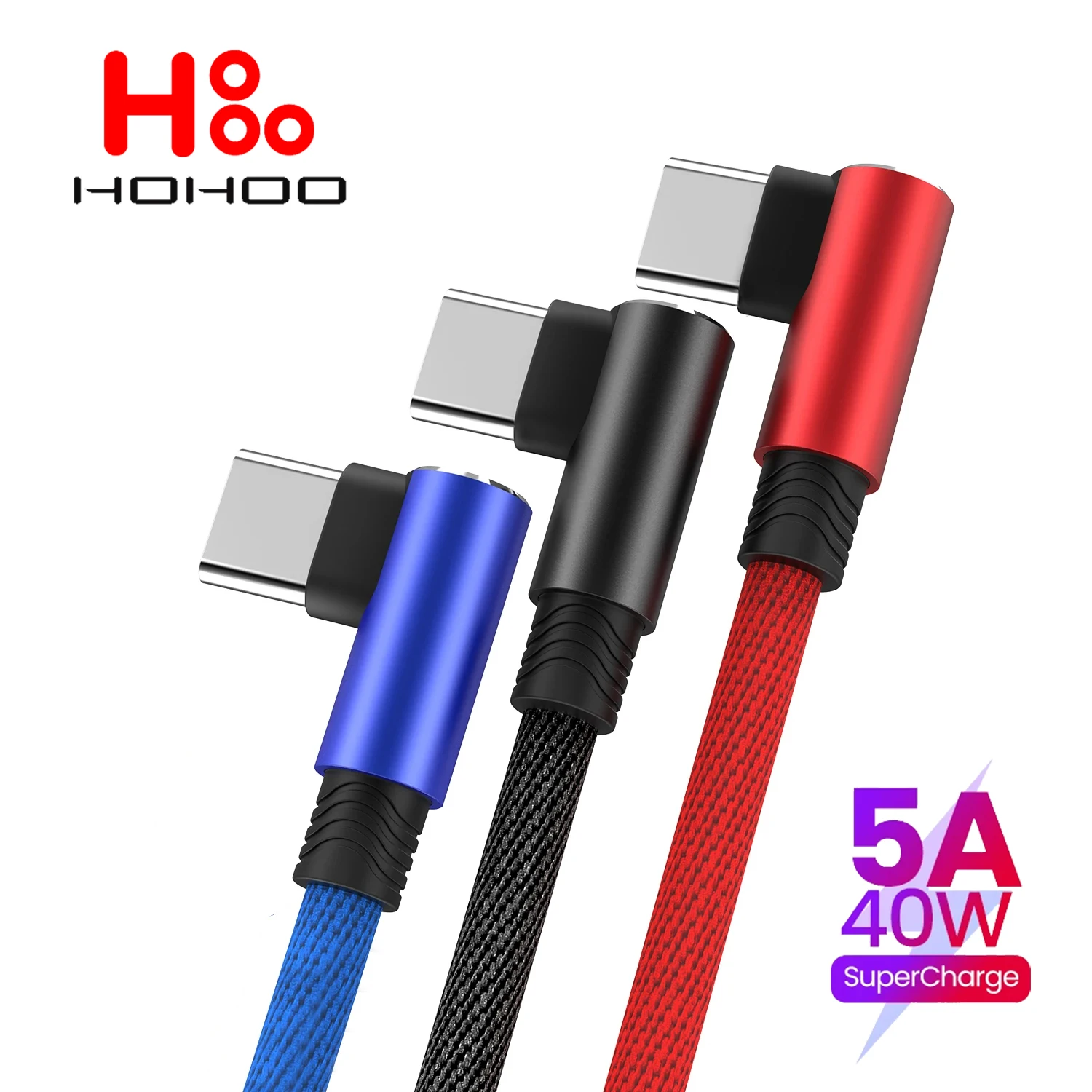 5A USB type C Cable 90 Degree For OPPO 40W Fast Charging Cord For Honor Huawei Oneplus Realme USB type C Fast Charger Data Wire