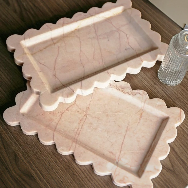 Luxury Natural Marble Scallop Tray Design Ornament Sample Room Home Hotel Desktop Fruit Tray Multifunctional Storage Decoration