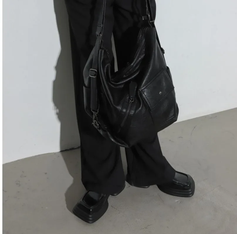 Sac à bandoulière en cuir souple coréen pour femme, sacs fourre-tout à grande capacité, sacs à dos vintage Y2k Hottie, Punk ChimStreetwear, initié