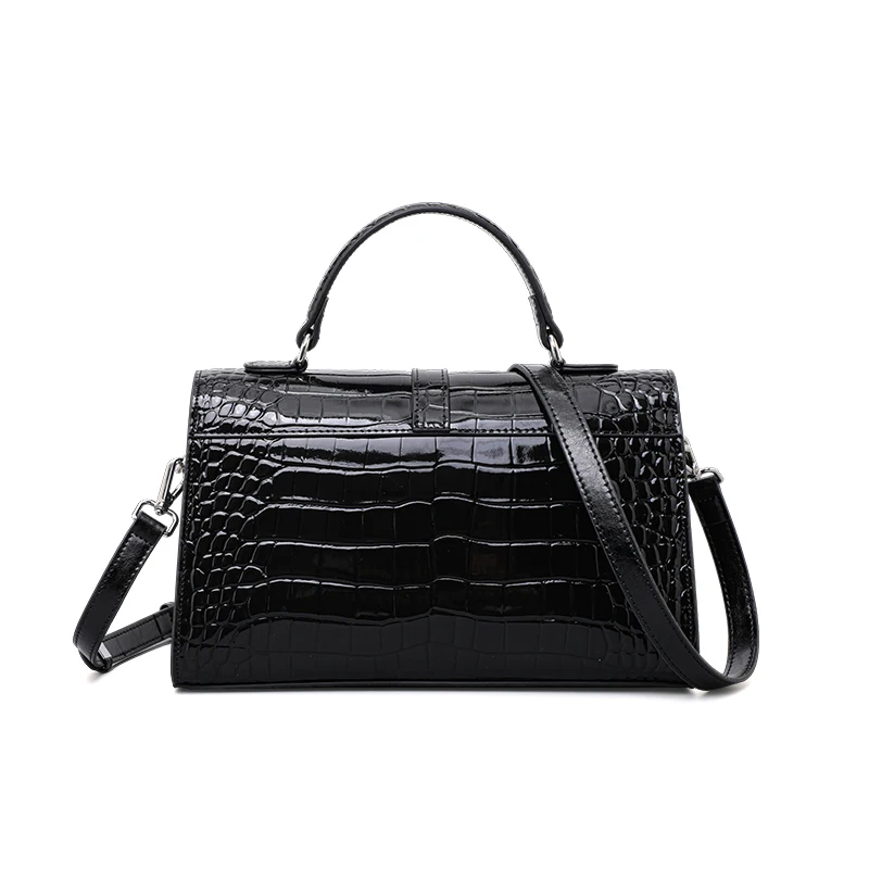 Genuine Leather Women's Baguette Bag, Crocodile Pattern Luxury Designer Shoulder Crossbody Bag with Minimalist Elegant Style