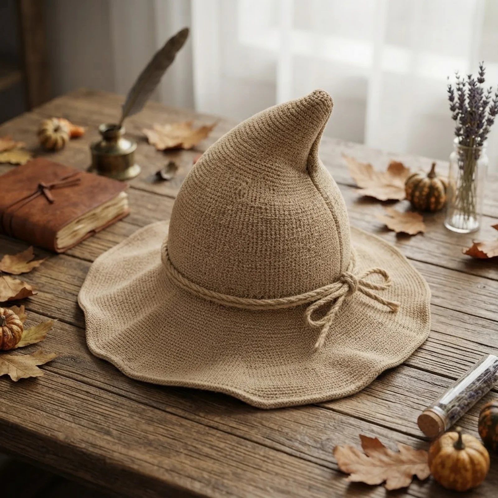 2027 Winter Fashion Ladies Halloween Pointed Witch Hat for Women Collapsible Knit Wizard Hat Accessory