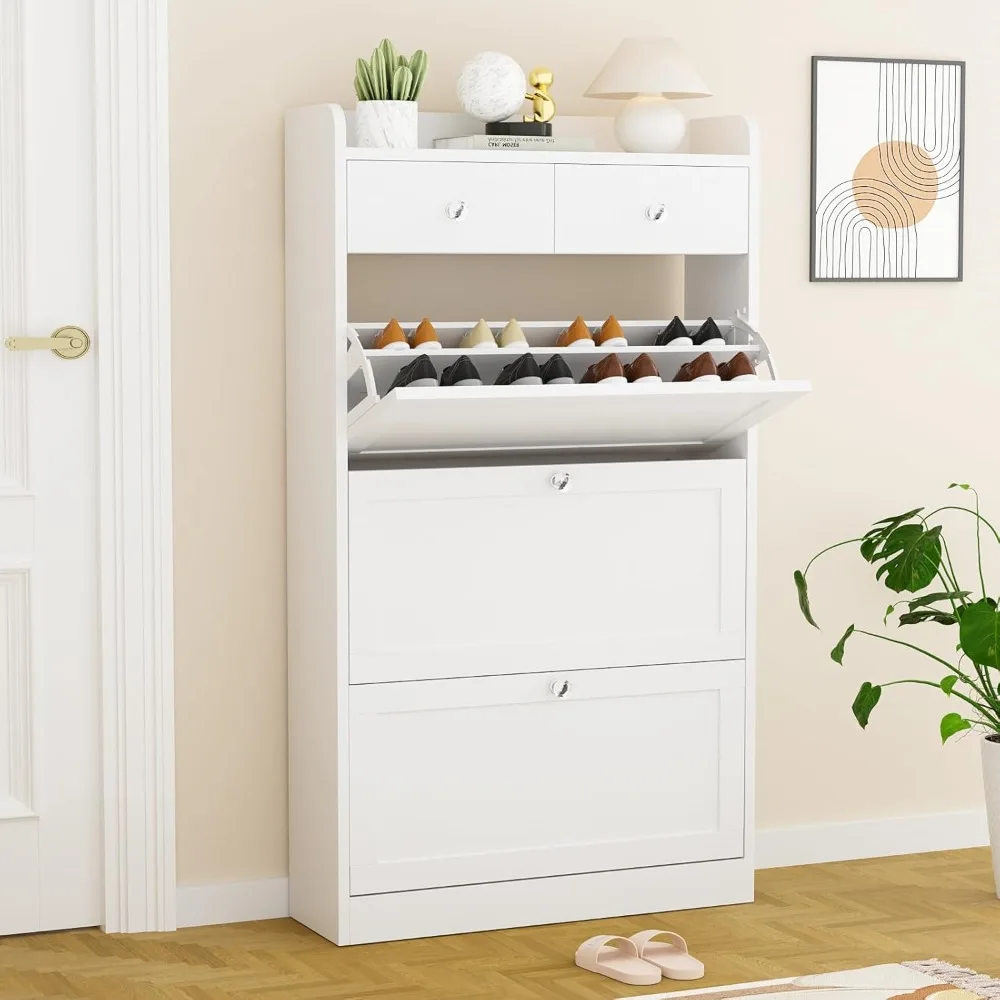 

Шкаф для обуви с 3 откидными ящиками и 2 ящиками, отдельно стоящий шкаф для хранения обуви с регулируемыми полками, органайзер для обуви для Ent