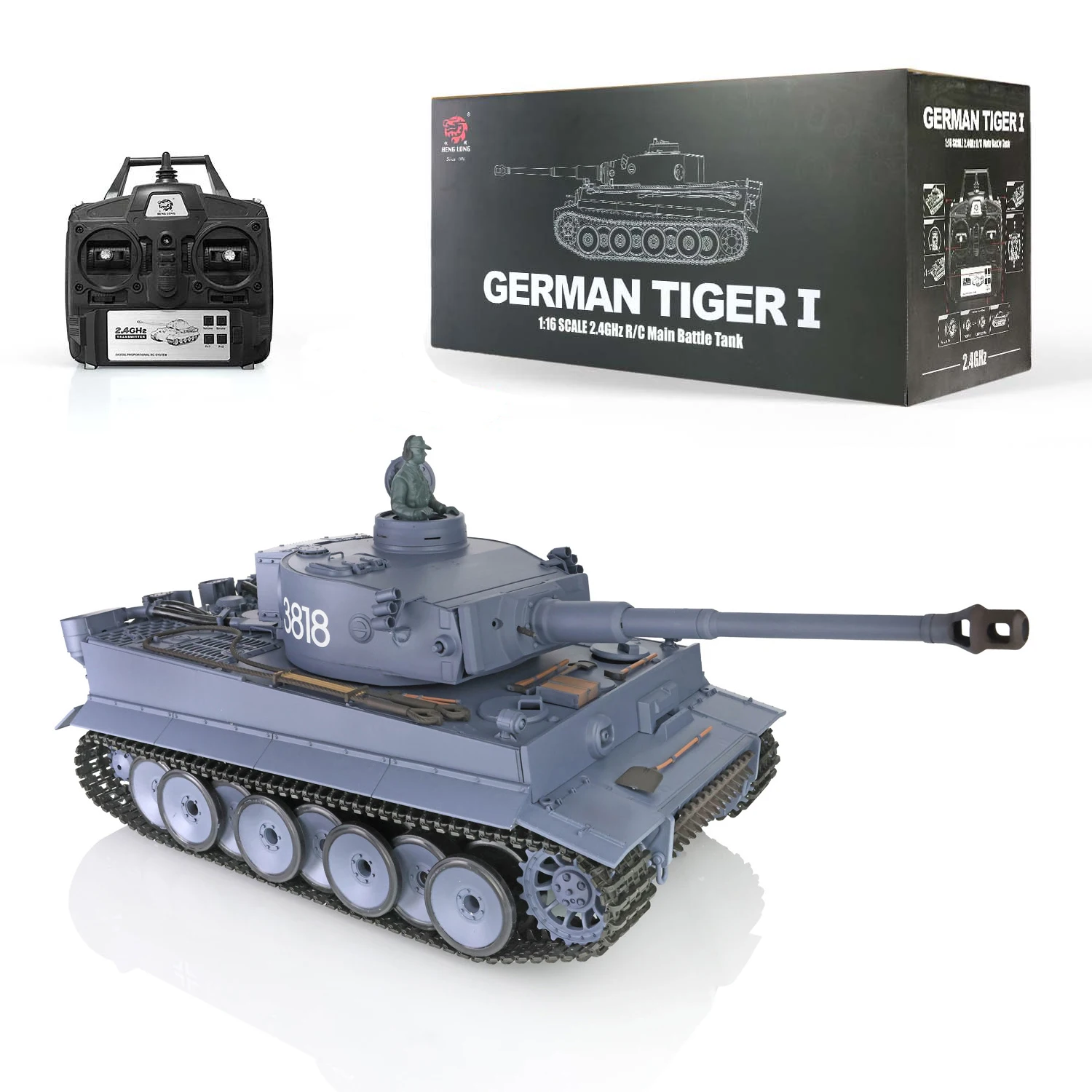 

Радиоуправляемая модель танка Heng Long 7.0 German Tiger I RTR 1/16 2.4ГГц с функцией дыма, пластиковая версия, артикул 3818, модель TH17233