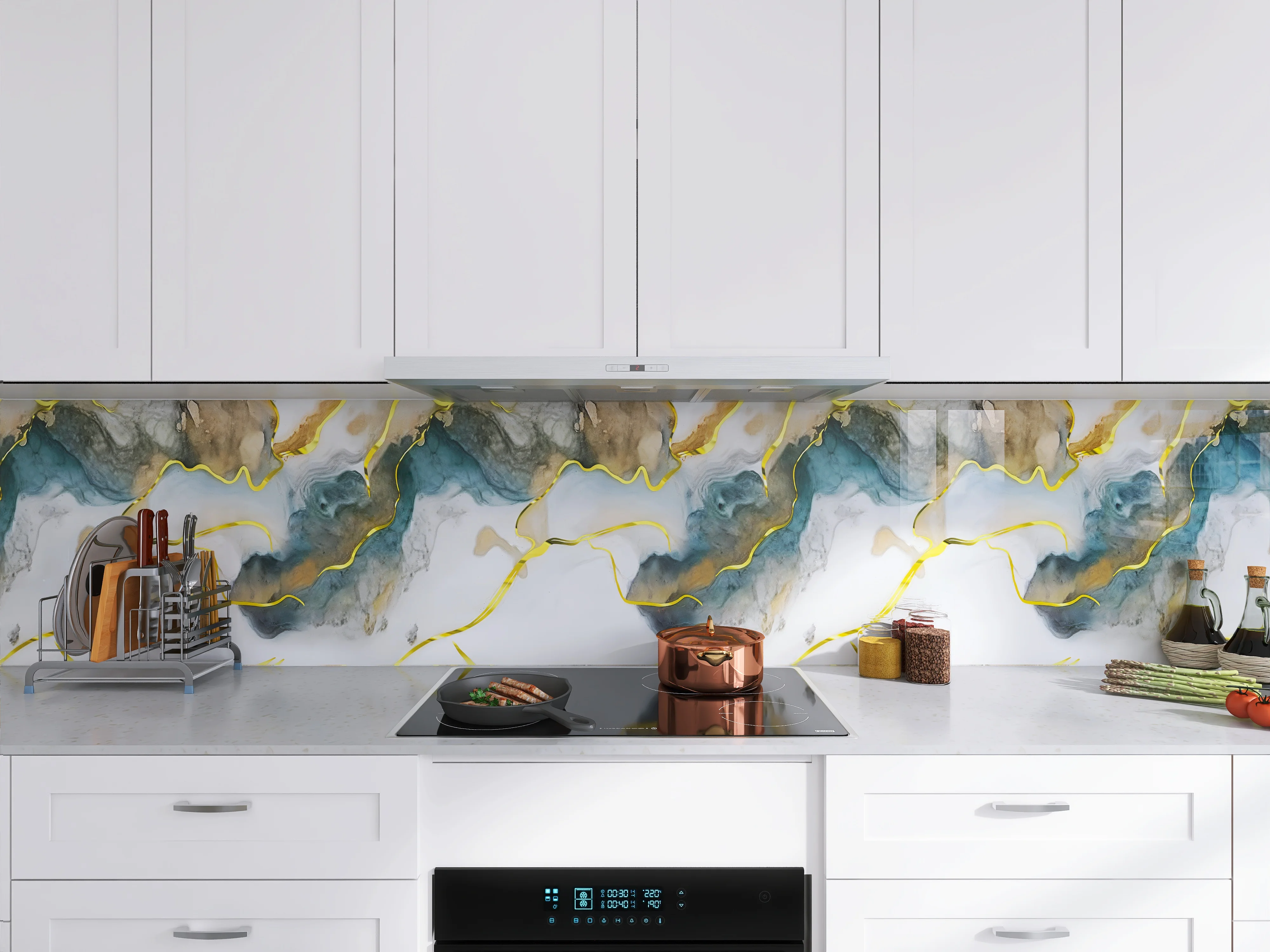 Marble-Patterned Wall Sticker 40cm Wide Waterproof Stain-Resistant And Oil-Resistant PVC Self-Adhesive Wallpaper For Kitchens