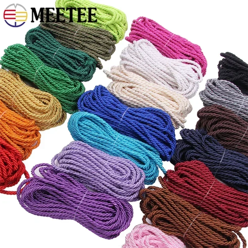 10Meters Meetee 3mm 3 Shares Rope Twisted Cords Bag Strap Clothing Decoration Ropes DIY Home Textile Sewing Accessories