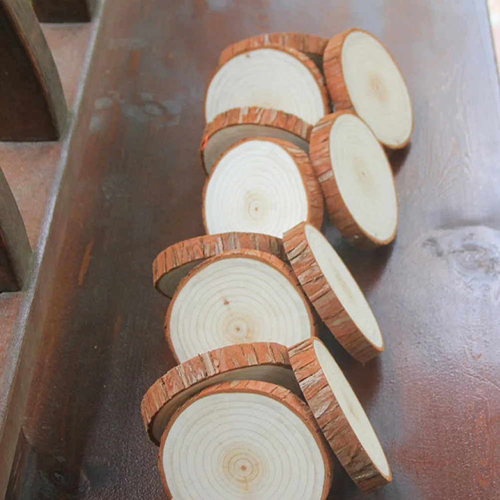 

10pcs Natural Cedar Wood Slices With Bark Round Unfinished Diy Wooden Pieces For Crafts Painting Coasters Decorations Wedding