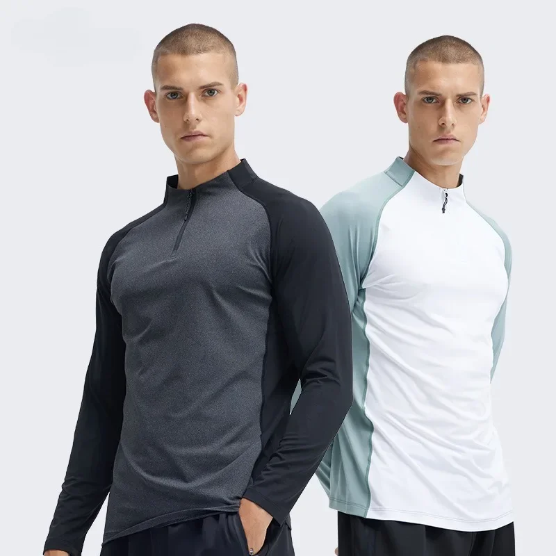 Quick Drying Clothes for Men and Women, Long Sleeved Half Zip Training Clothes, Spring and Autumn Aerobic Running Fitness Tops