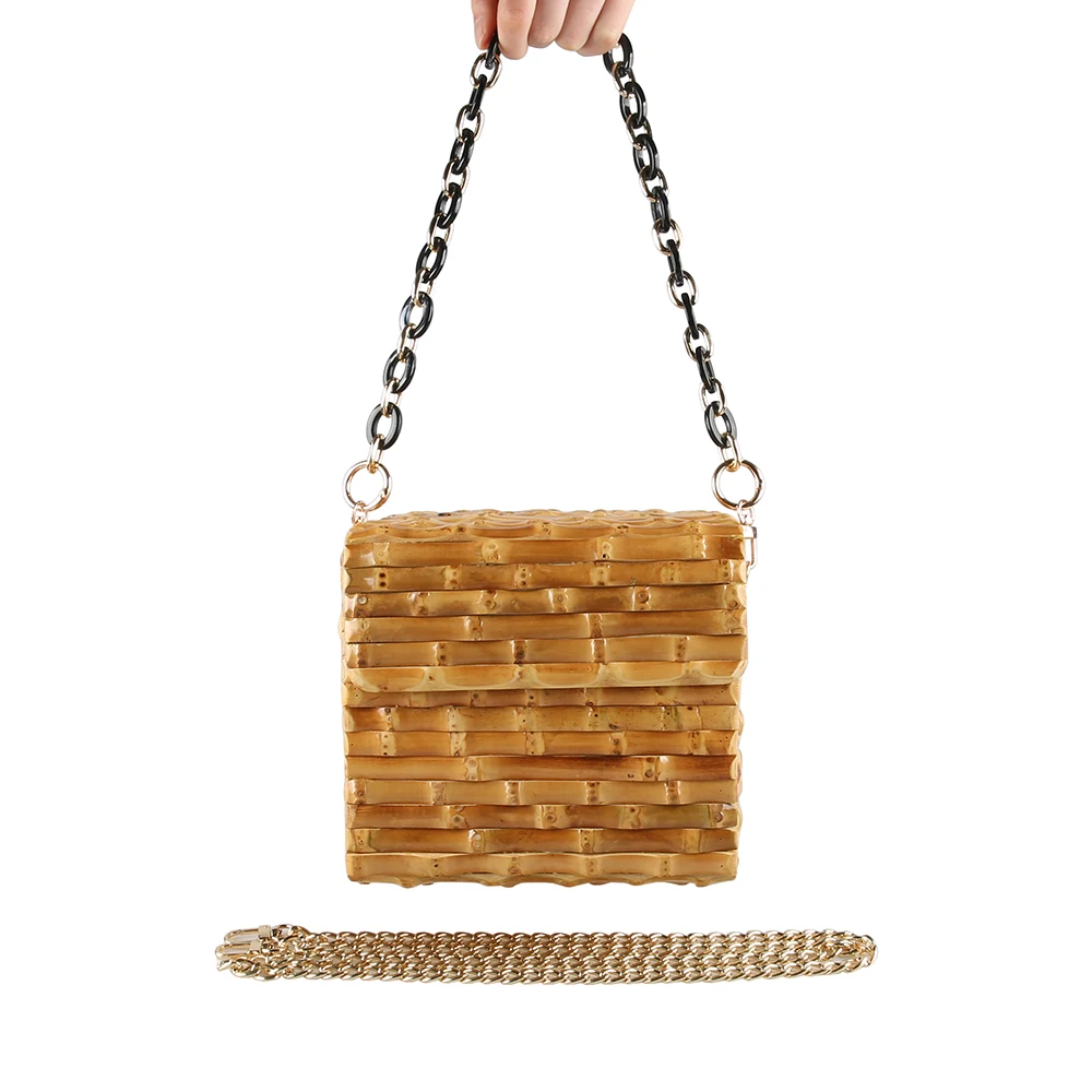 

Nilerun Luxury Brand Long Short Chain Unique Handmade Natural Bamboo Root Square Purse Handbag Messenger Shoulder Crossbody Bag