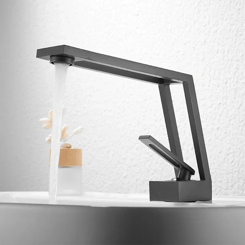 

Rozin Nordic Style Basin Faucet 4 Colors Square Hollow-Carved Design Black Bathroom Sink Faucets Deck Mounted Cold Hot Mixer Tap