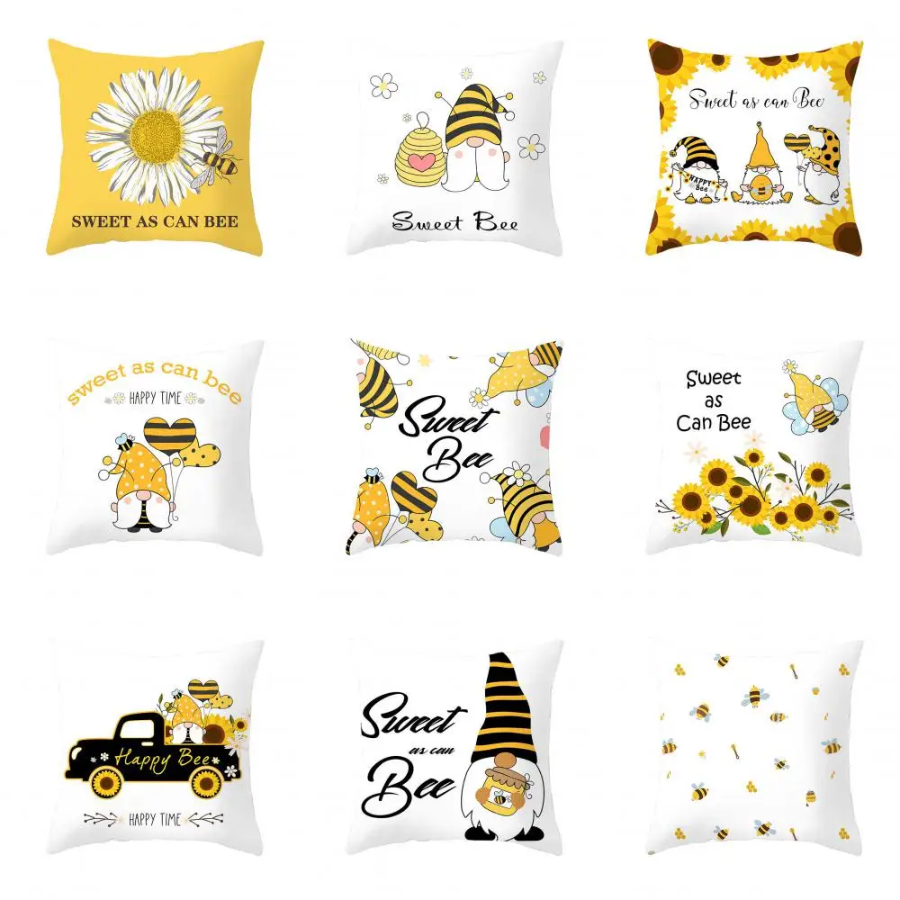 

Honey Bee Pillowcase Cute Sunflower Pillow Case Throw Pillows Case for Room Living Room Sofa Bed Garden Chair Sofa Pillow Cover