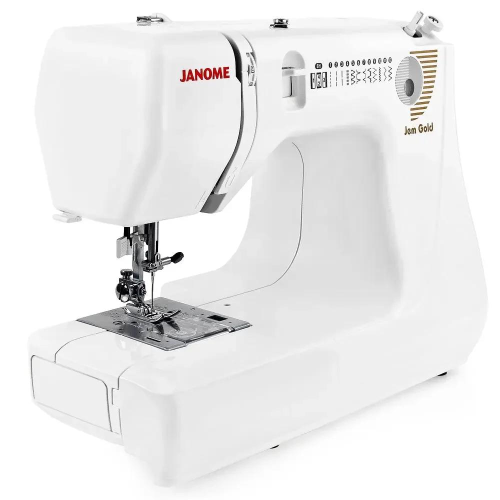 

Jem Gold 660 Compact Lightweight Sewing Machine with 8 Stitches, Built-In Needle Threader, and One-Hand Thread, Customized