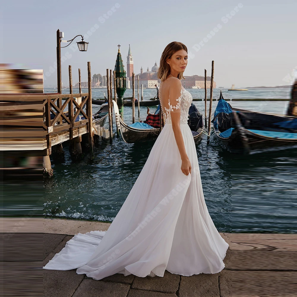 Vestidos De novia De corte en A para mujer, ropa Formal De manga corta con escote Corazón, Espalda descubierta, Fiesta en la playa